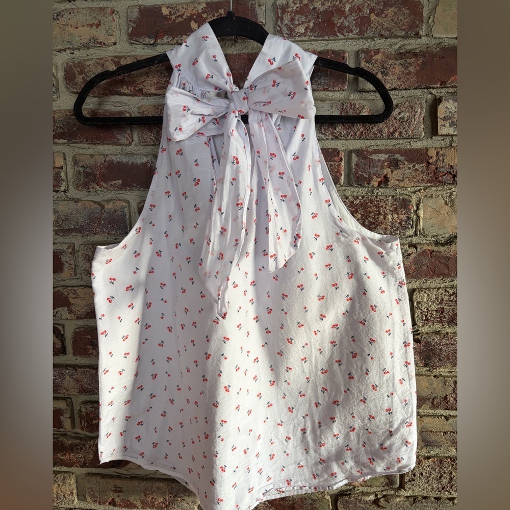 J.Crew Cherry Print Halter Top Bow Back Sleeveless Blouse Size 12 - Picture 4 of 6